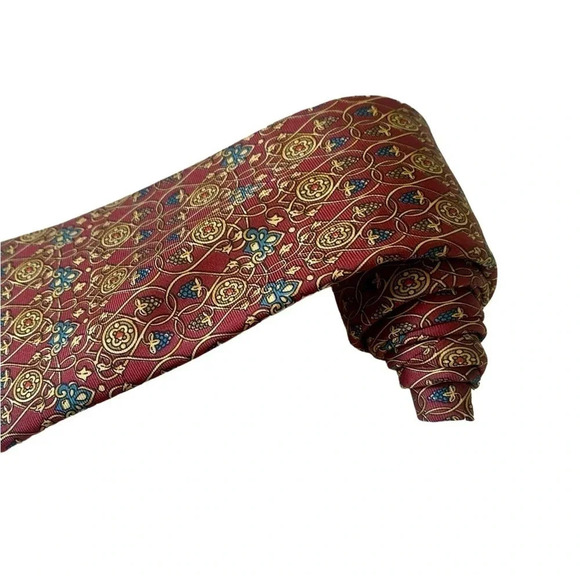 Pierre Balmain PARIS Made in France 100% Silk Burgundy Geometric Motif Neck Tie - Picture 3 of 7